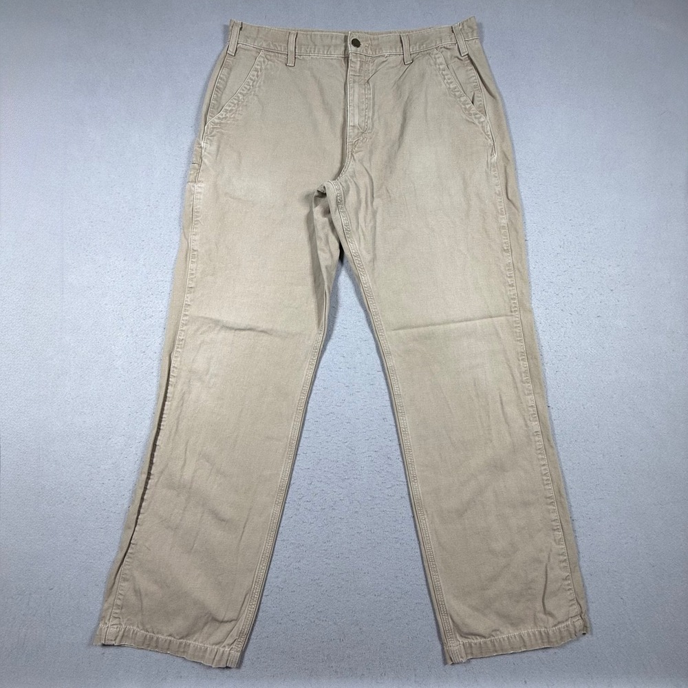Carhartt Mens Relaxed Fit Canvas Work Pants Khaki Tan 38x34 Utility Carpenter